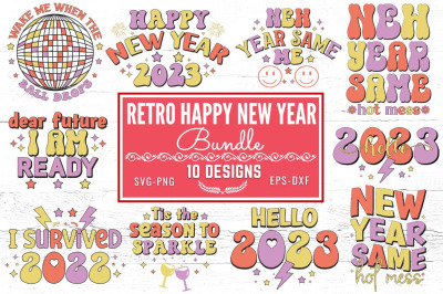 Retro Happy New Year SVG Bundle