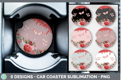 Pink Butterfly Car Coaster | Sublimation Designs Bundle