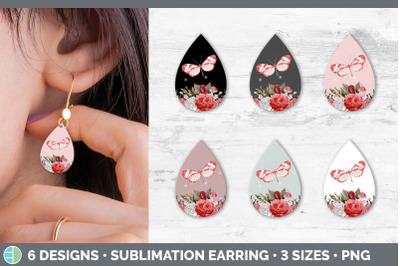 3D Earrings Sublimation, Teardrop earring 3D Daisy