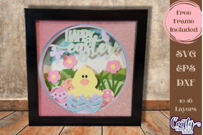 Happy Easter Svg Shadow Box, 3D Layered Easter Chick File