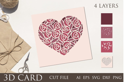 3d floral heart card svg, Heart mandala, Shadow box