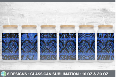 Blue Damask Glass Can | Sublimation Beer Mason Jar