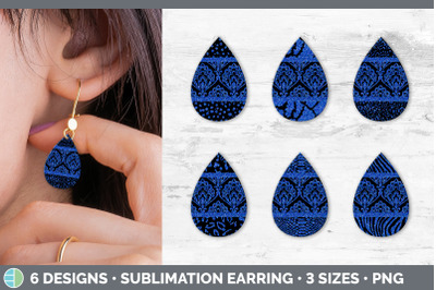 Blue Damask Teardrop Earring | Glitter Animal Print Sublimation Bundle