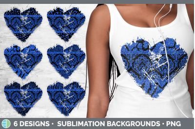 Blue Damask Heart Distressed Clipart | Glitter Animal Print Hearts