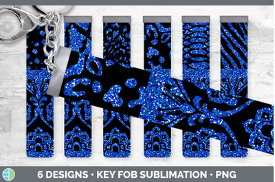 Blue Damask Key Fob | Glitter Animal Print Wristlet Sublimation