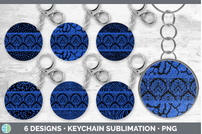 Blue Damask Keychain Bundle | Glitter Animal Print Keyring Sublimation