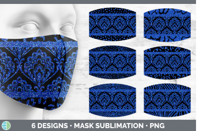 Blue Damask Mask | Sublimation Glitter Animal Print Face Mask Designs