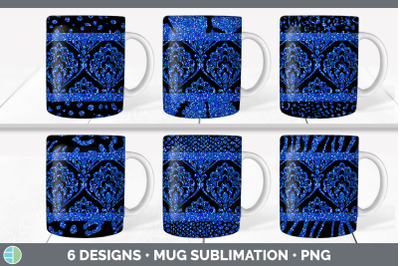 Blue Damask Mug Sublimation | Glitter Animal Print Coffee Cup Designs