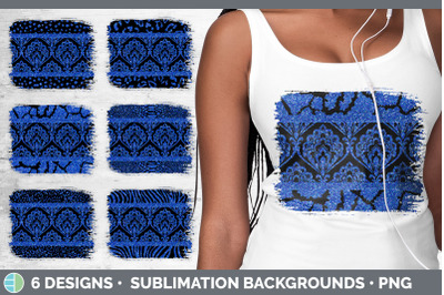 Blue Damask Distressed Background | Glitter Animal Print Sublimation P