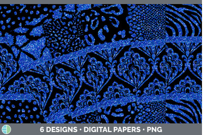 Blue Damask Backgrounds | Glitter Animal Print Digital Scrapbook Paper