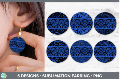 Blue Damask Round Earring | Sublimation Designs Bundle