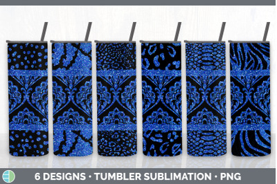 Blue Damask Tumbler | Glitter Animal Print Skinny Tumbler Sublimation