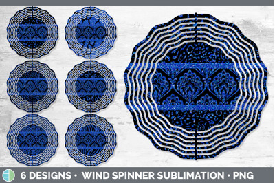 Blue Damask Wind Spinner | Sublimation Designs Bundle