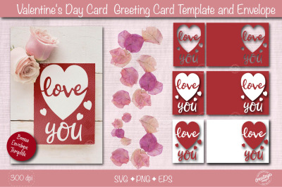 Valentine Card SVG| Heart card SVG template| Love you card| Greeting C