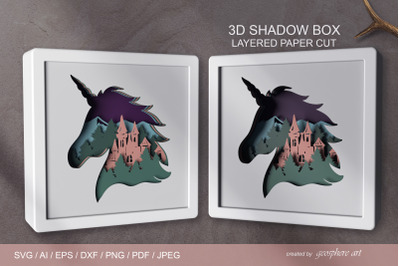 Cartoon Unicorn 3D Layered papercut SVG / 3D Shadow box