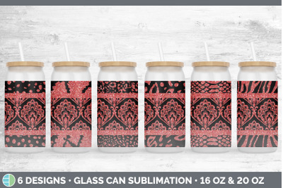 Red Damask Glass Can | Sublimation Beer Mason Jar