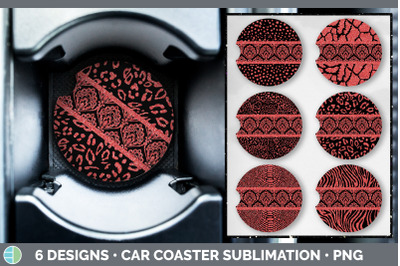 Red Damask Car Coaster | Glitter Animal Print Sublimation Bundle