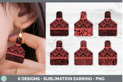 Red Damask Cow Tag Earring | Sublimation Cattle Ear Tag