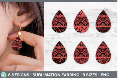 Red Damask Teardrop Earring | Glitter Animal Print Sublimation Bundle