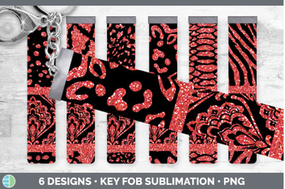 Red Damask Key Fob | Glitter Animal Print Wristlet Sublimation