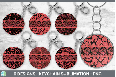 Red Damask Keychain Bundle | Glitter Animal Print Keyring Sublimation