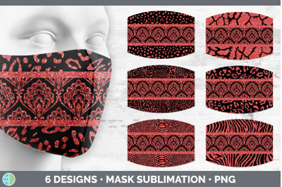 Red Damask Mask | Sublimation Glitter Animal Print Face Mask Designs