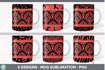 Red Damask Mug Sublimation | Glitter Animal Print Coffee Cup Designs