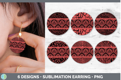 Red Damask Round Earring | Sublimation Designs Bundle