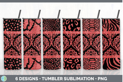 Red Damask Tumbler | Glitter Animal Print Skinny Tumbler Sublimation B