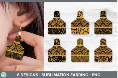 Orange Damask Cow Tag Earring | Sublimation Cattle Ear Tag