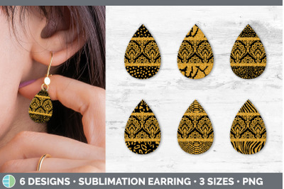 Orange Damask Teardrop Earring | Glitter Animal Print Sublimation Bund