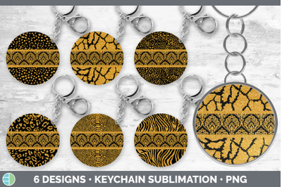 Orange Damask Keychain Bundle | Glitter Animal Print Keyring Sublimati