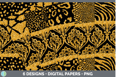 Orange Damask Backgrounds | Glitter Animal Print Digital Scrapbook Pap