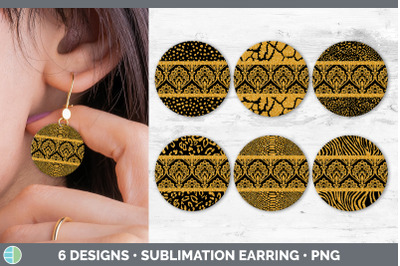 Orange Damask Round Earring | Sublimation Designs Bundle