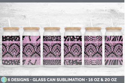 Pink Damask Glass Can | Sublimation Beer Mason Jar