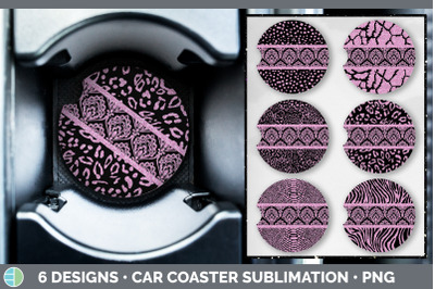 Pink Damask Car Coaster | Glitter Animal Print Sublimation Bundle