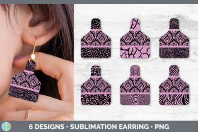 Pink Damask Cow Tag Earring | Sublimation Cattle Ear Tag