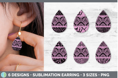 Pink Damask Teardrop Earring | Glitter Animal Print Sublimation Bundle