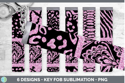 Pink Damask Key Fob | Glitter Animal Print Wristlet Sublimation