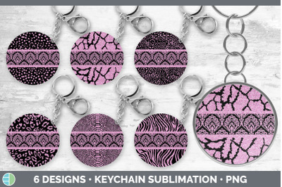 Pink Damask Keychain Bundle | Glitter Animal Print Keyring Sublimation