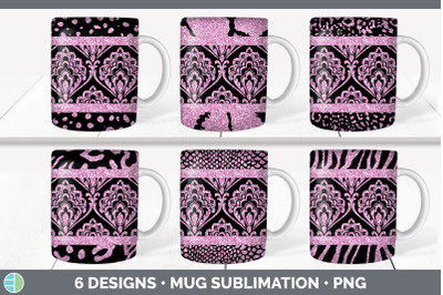 Pink Damask Mug Sublimation | Glitter Animal Print Coffee Cup Designs