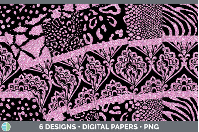 Pink Damask Backgrounds | Glitter Animal Print Digital Scrapbook Paper