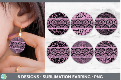 Pink Damask Round Earring | Sublimation Designs Bundle