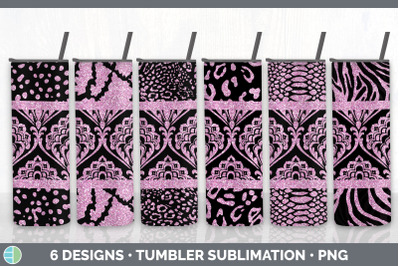 Pink Damask Tumbler | Glitter Animal Print Skinny Tumbler Sublimation