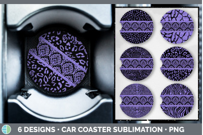 Purple Damask Car Coaster | Glitter Animal Print Sublimation Bundle