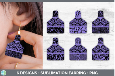 Purple Damask Cow Tag Earring | Sublimation Cattle Ear Tag