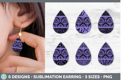 Purple Damask Teardrop Earring | Glitter Animal Print Sublimation Bund