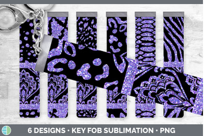 Purple Damask Key Fob | Glitter Animal Print Wristlet Sublimation