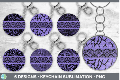 Purple Damask Keychain Bundle | Glitter Animal Print Keyring Sublimati