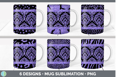 Purple Damask Mug Sublimation | Glitter Animal Print Coffee Cup Design